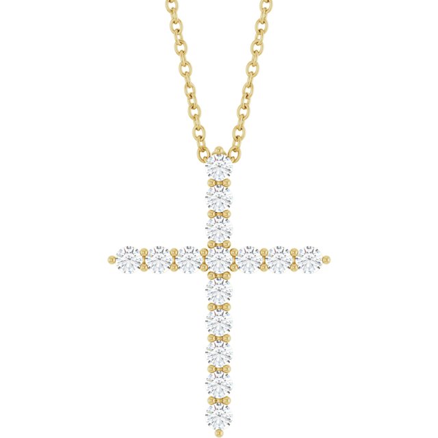 14K Yellow 1/2 CTW Lab-Grown Diamond Cross 16-18" Necklace