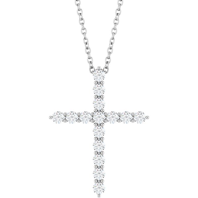 14K White 1/2 CTW Lab-Grown Diamond Cross 16-18" Necklace