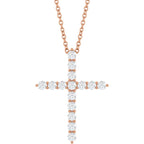 14K Rose 1/2 CTW Natural Diamond Cross 16-18" Necklace