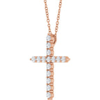 14K Rose 1/2 CTW Natural Diamond Cross 16-18" Necklace