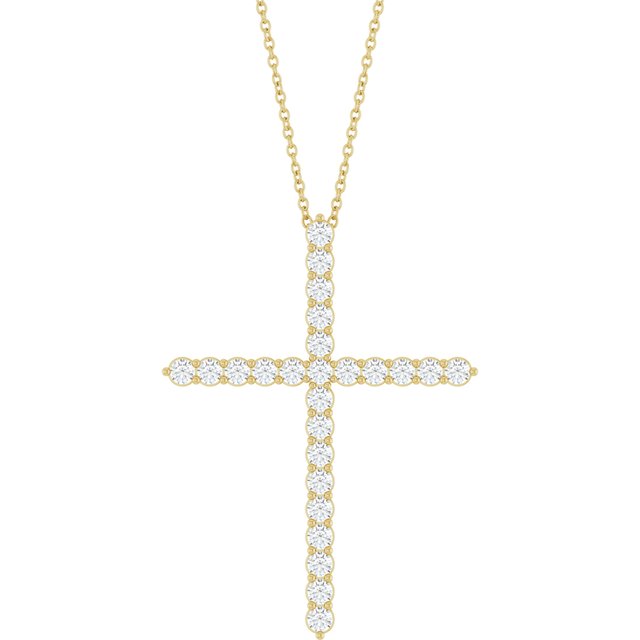 14K Yellow 1 CTW Lab-Grown Diamond Cross 16-18" Necklace