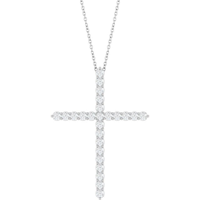 14K White 1 CTW Lab-Grown Diamond Cross 16-18" Necklace