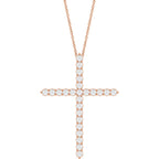 14K Rose 1 CTW Natural Diamond Cross 16-18" Necklace