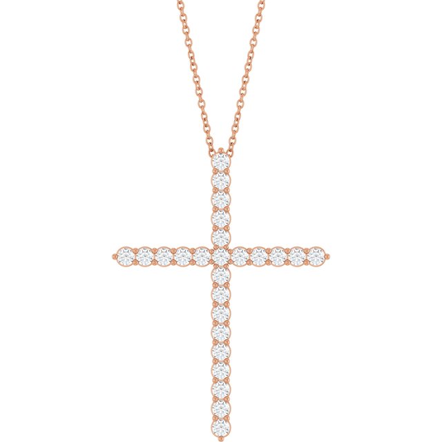 14K Rose 1 CTW Natural Diamond Cross 16-18" Necklace