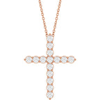 14K Rose 3/4 CTW Natural Diamond Cross 16-18" Necklace