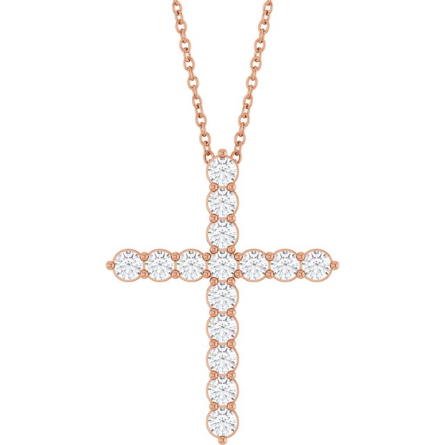 14K Rose 3/4 CTW Natural Diamond Cross 16-18" Necklace