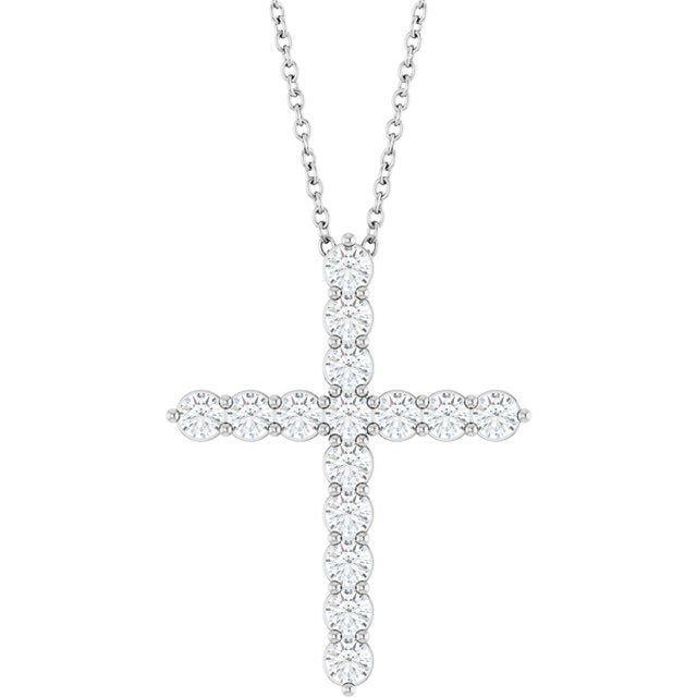 Sterling Silver 3/4 CTW Natural Diamond Cross 16-18" Necklace