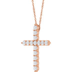 14K Rose 3/4 CTW Natural Diamond Cross 16-18" Necklace