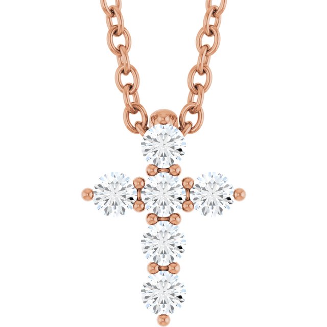 14K Rose 1/6 CTW Natural Diamond Cross 16-18" Necklace