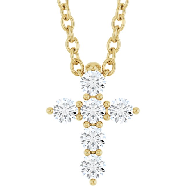 14K Yellow 1/6 CTW Natural Diamond Cross 16-18" Necklace