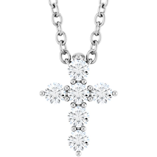14K White 1/6 CTW Natural Diamond Cross 16-18" Necklace