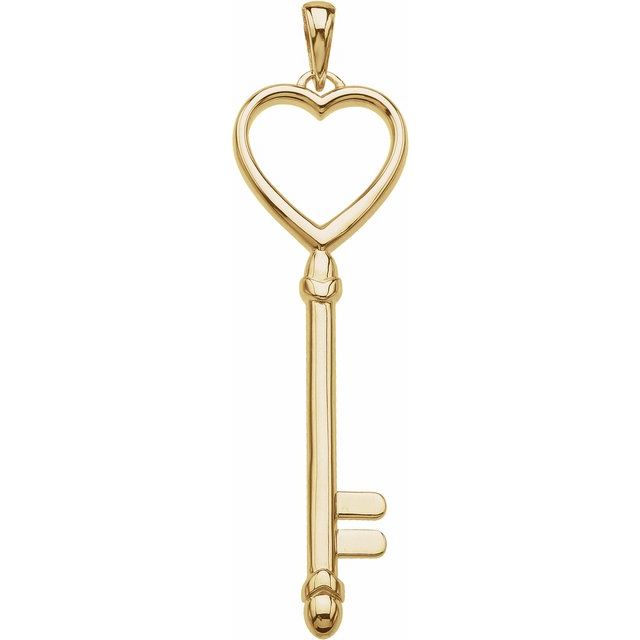 14K Yellow Heart Key Pendant
