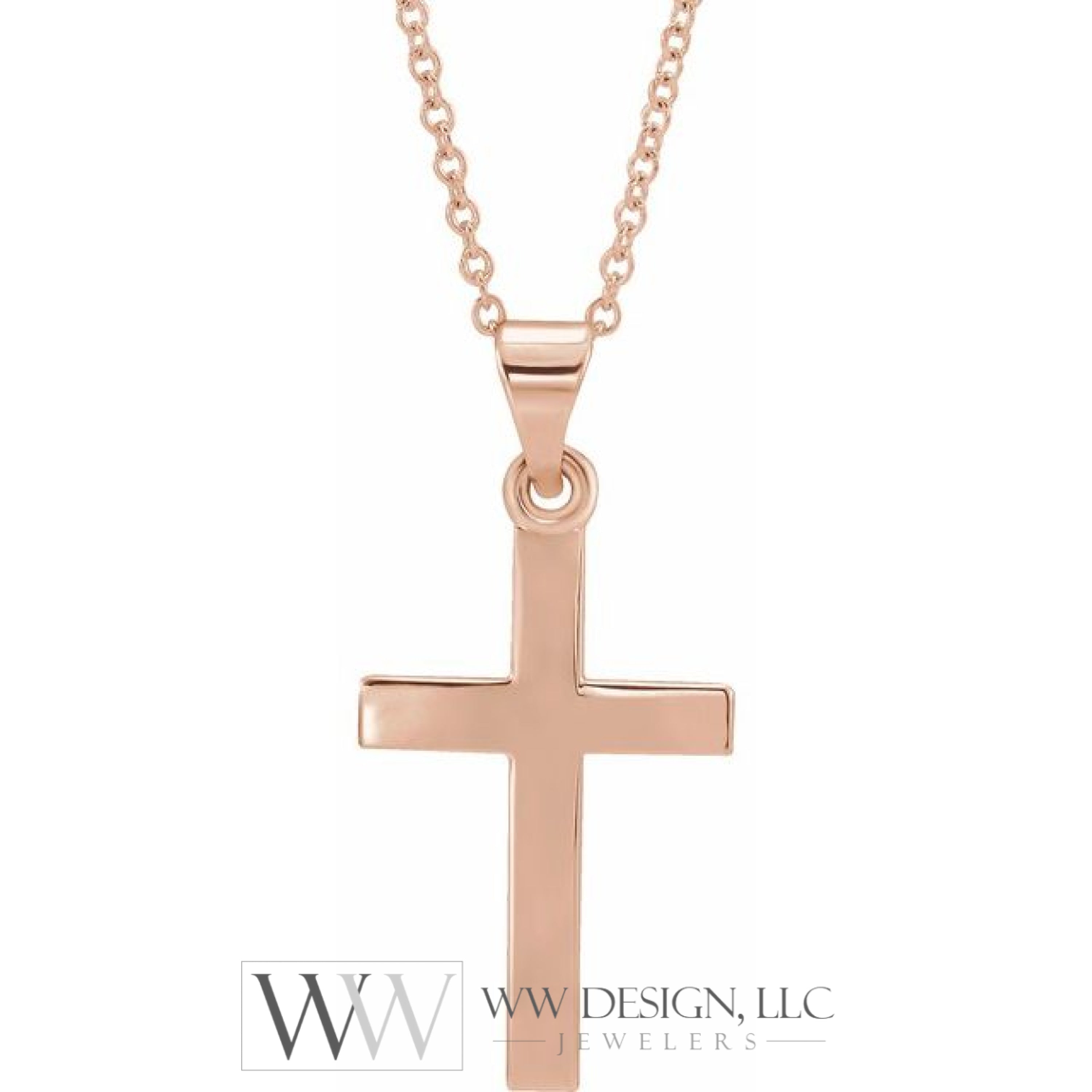 17mm x 11.5mm Cross 18" Necklace - 14K Gold (Y, W, or R), or Sterling Silver