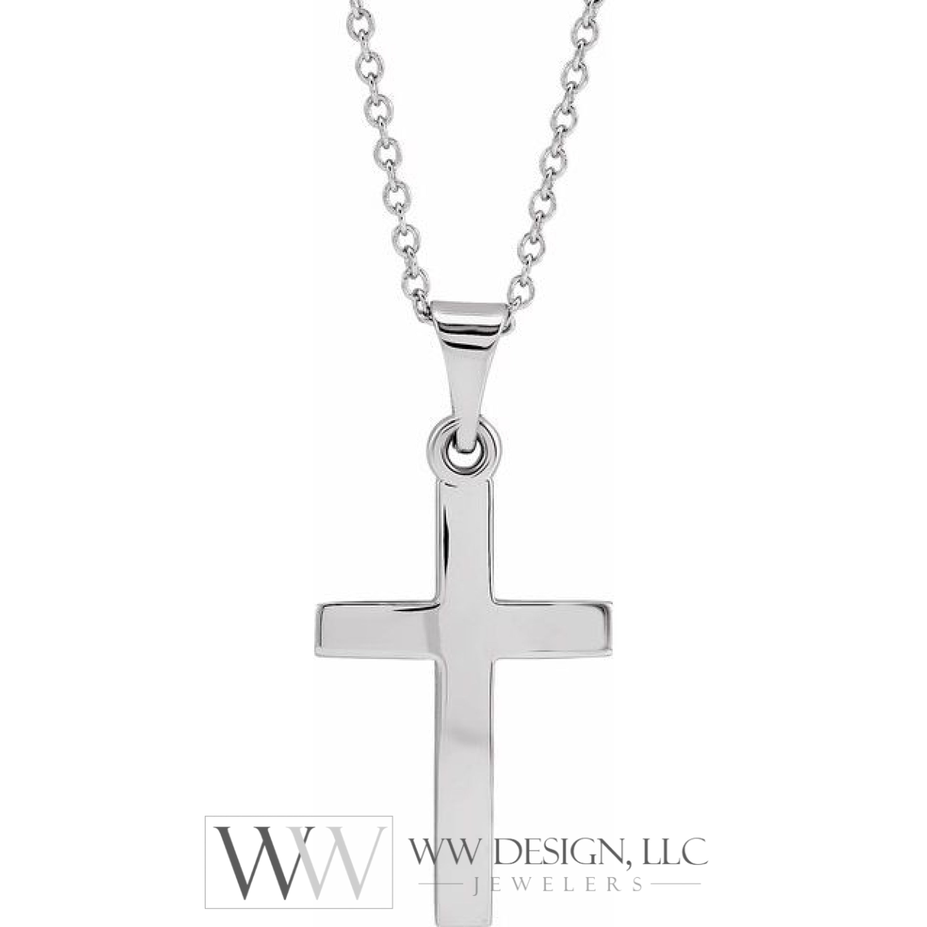 17mm x 11.5mm Cross 18" Necklace - 14K Gold (Y, W, or R), or Sterling Silver