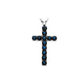 Natural Blue Sapphire Cross Pendant - 14K Gold (Y Or W) Necklace