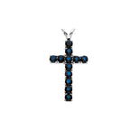 Natural Blue Sapphire Cross Pendant - 14K Gold (Y Or W) Necklace