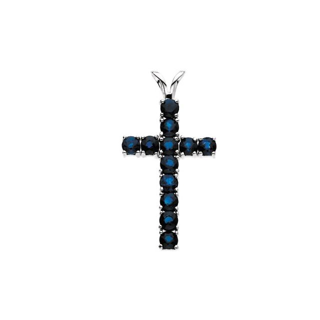 Natural Blue Sapphire Cross Pendant - 14K Gold (Y Or W) Necklace