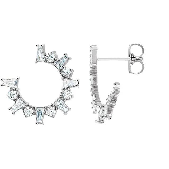 1 CTW Natural Diamond Front-Facing Celestial Starburst Hoop Earrings - 14k Gold (Y, W or R), Sterling Silver or Platinum