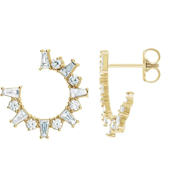 1 CTW Natural Diamond Front-Facing Celestial Starburst Hoop Earrings - 14k Gold (Y, W or R), Sterling Silver or Platinum