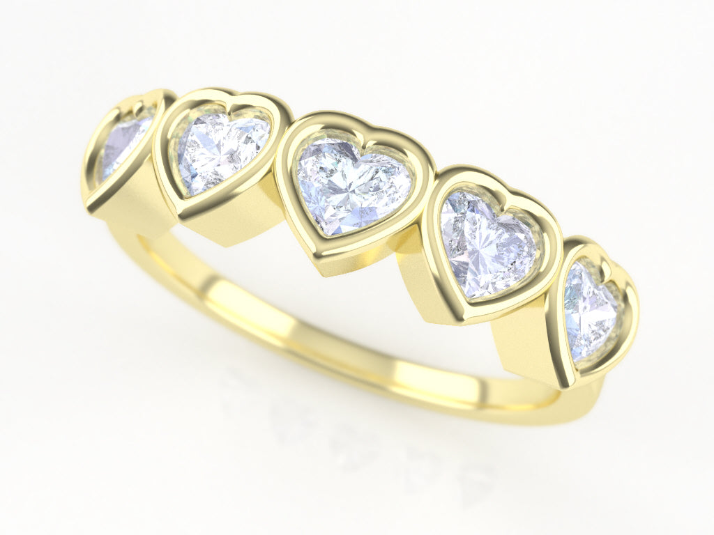 0.75ctw Diamond 5 Heart Ring - 14k, 18k (Y, W, or R), Platinum, Palladium