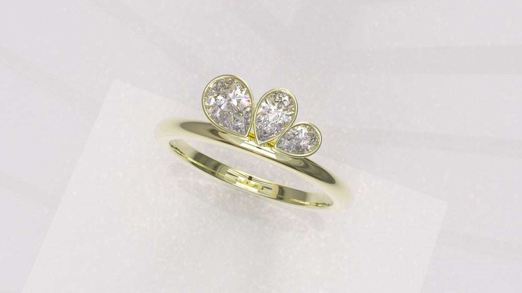 0.58 Ctw Graduated Asymetrical Pear Trio Diamond Ring - 14K 18K (Yellow White Rose) Platinum Rings