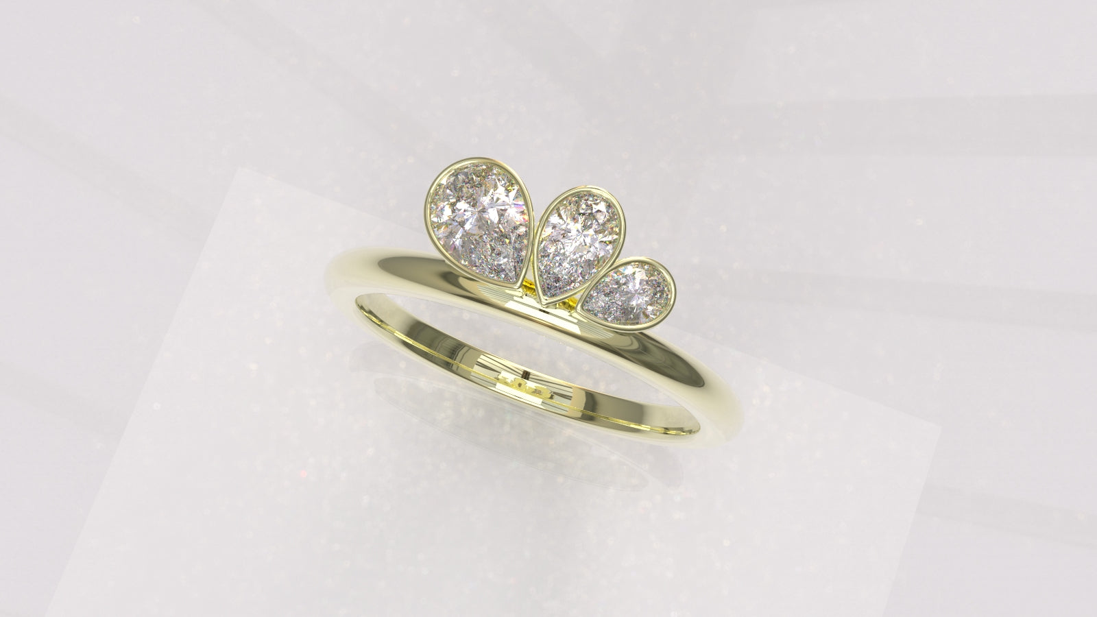0.58 Ctw Graduated Asymetrical Pear Trio Diamond Ring - 14K 18K (Yellow White Rose) Platinum Rings