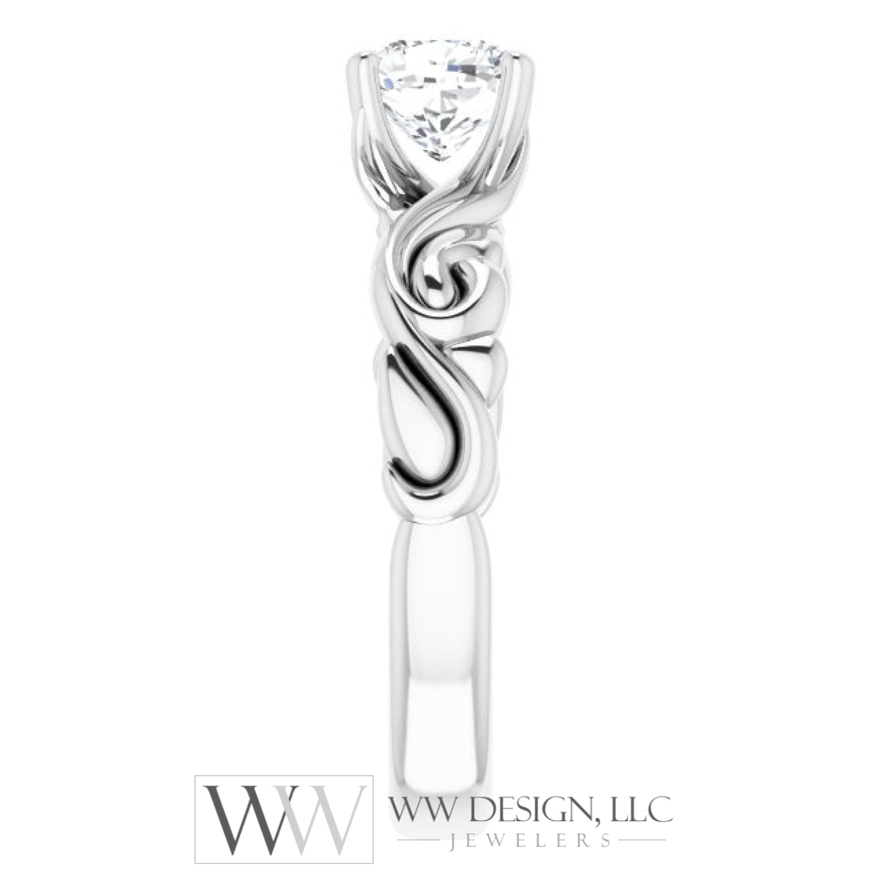 1Ct Swirl Engagement Ring - Platinum 18K 14K Or 10K (Y W R) Rings