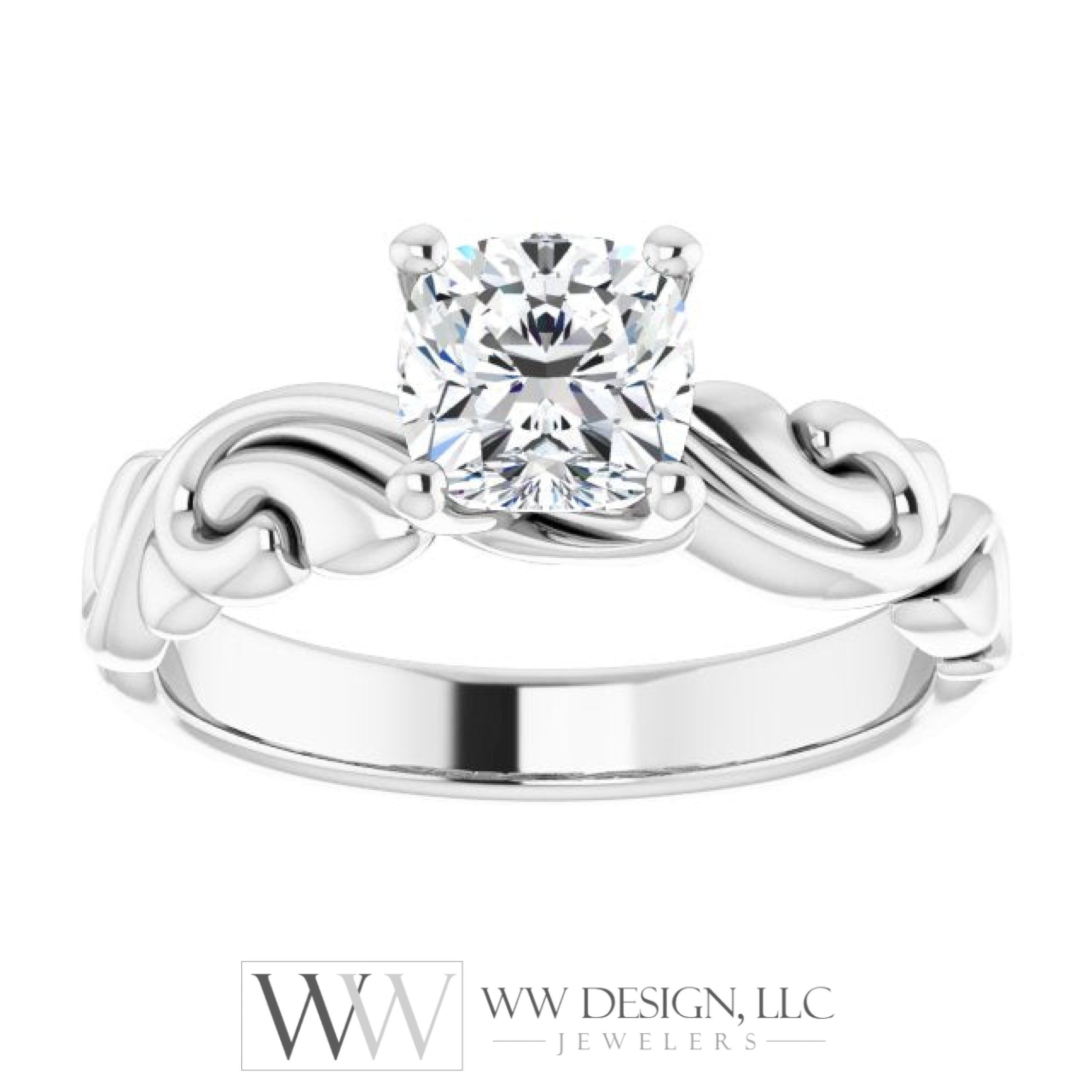 1Ct Swirl Engagement Ring - Platinum 18K 14K Or 10K (Y W R) Rings
