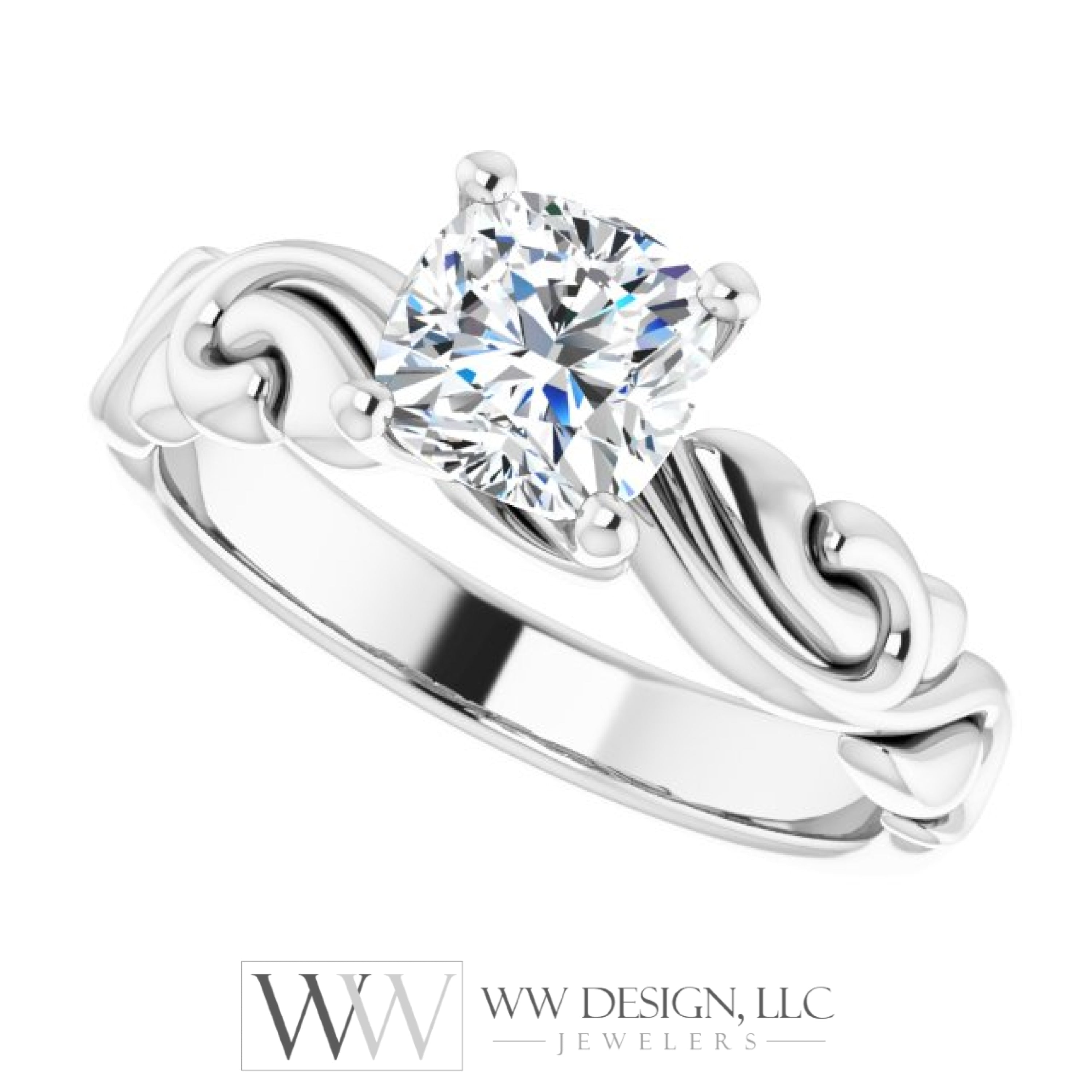 1Ct Swirl Engagement Ring - Platinum 18K 14K Or 10K (Y W R) Rings