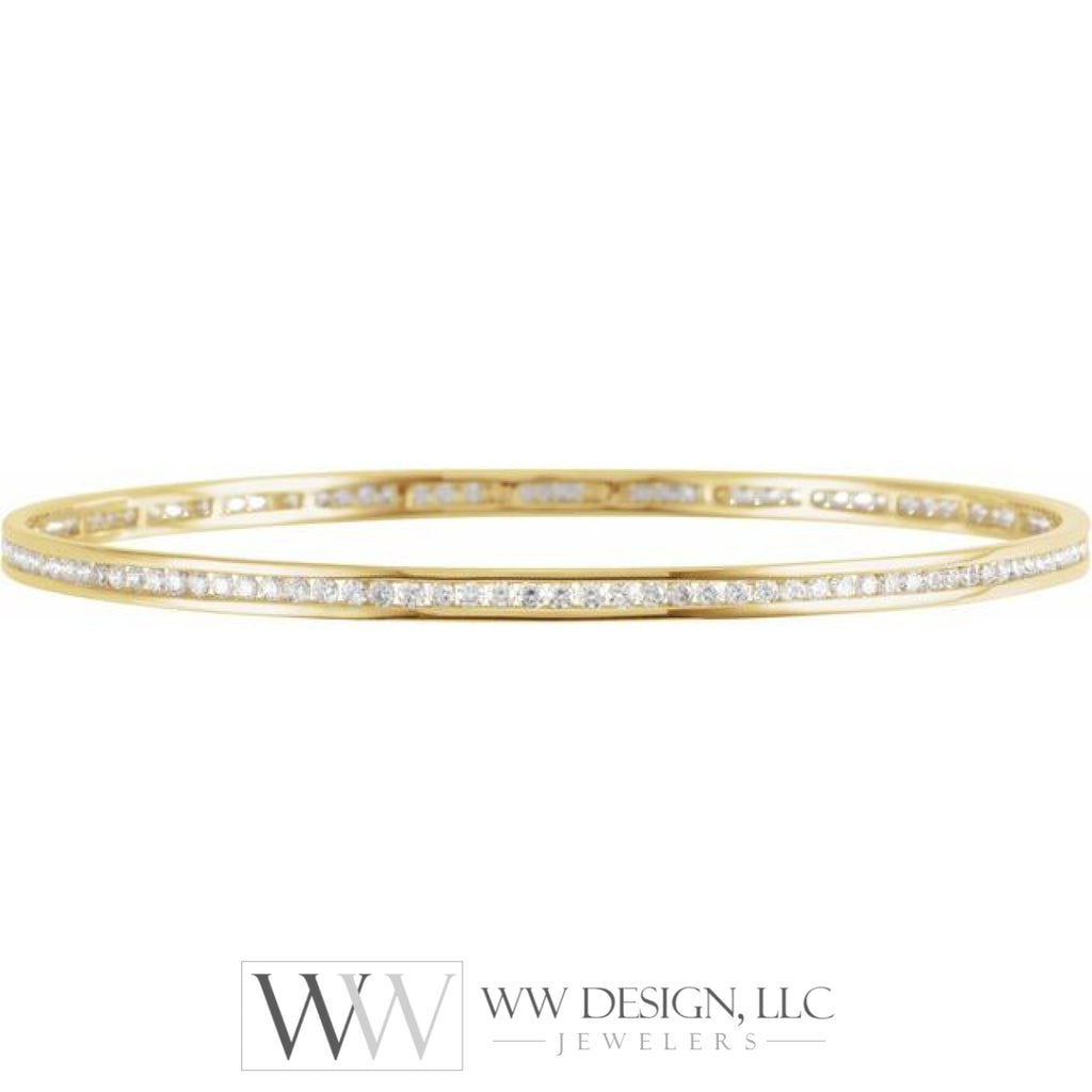 2.25 CTW or 1.5 CTW Natural Diamond Stackable Bangle 8" Bracelet - 14k Gold (Yellow, White or Rose) wwdesignjewelers.com
