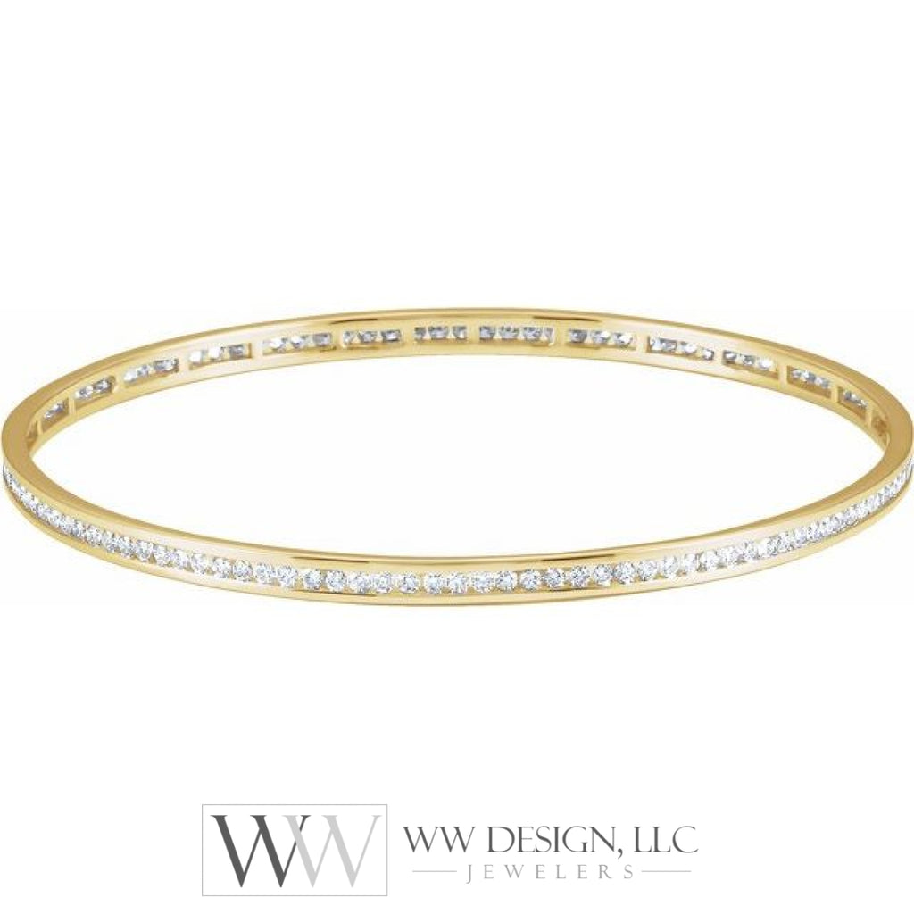 2.25 CTW or 1.5 CTW Natural Diamond Stackable Bangle 8" Bracelet - 14k Gold (Yellow, White or Rose) wwdesignjewelers.com