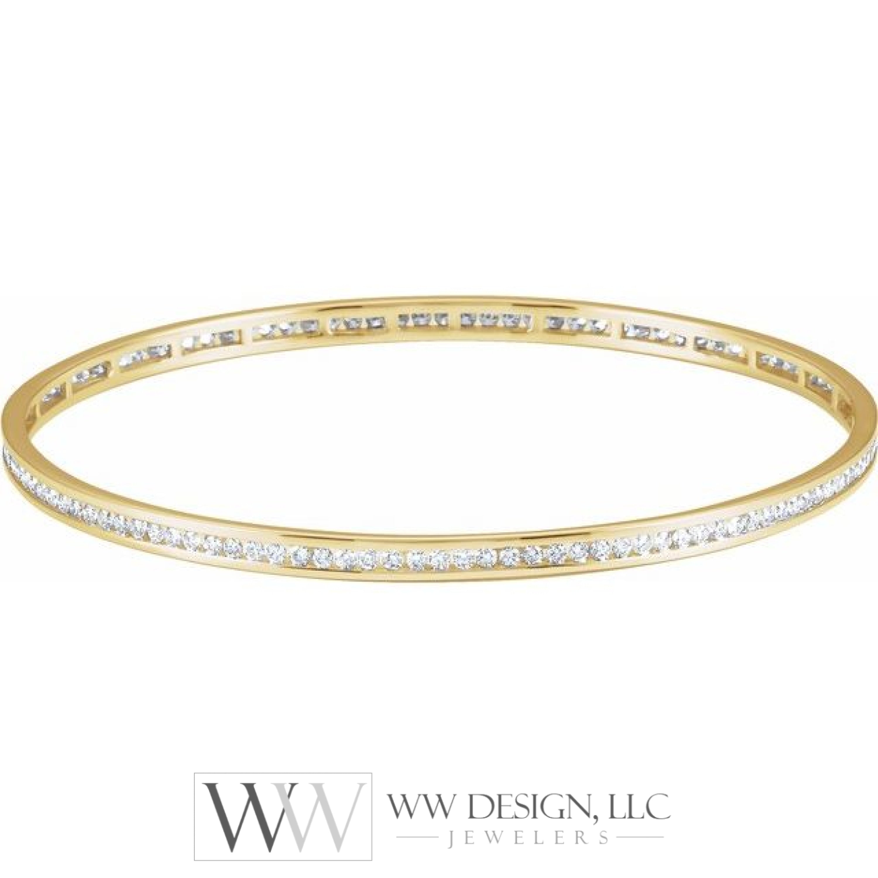 2.25 CTW or 1.5 CTW Natural Diamond Stackable Bangle 8" Bracelet - 14k Gold (Yellow, White or Rose) wwdesignjewelers.com