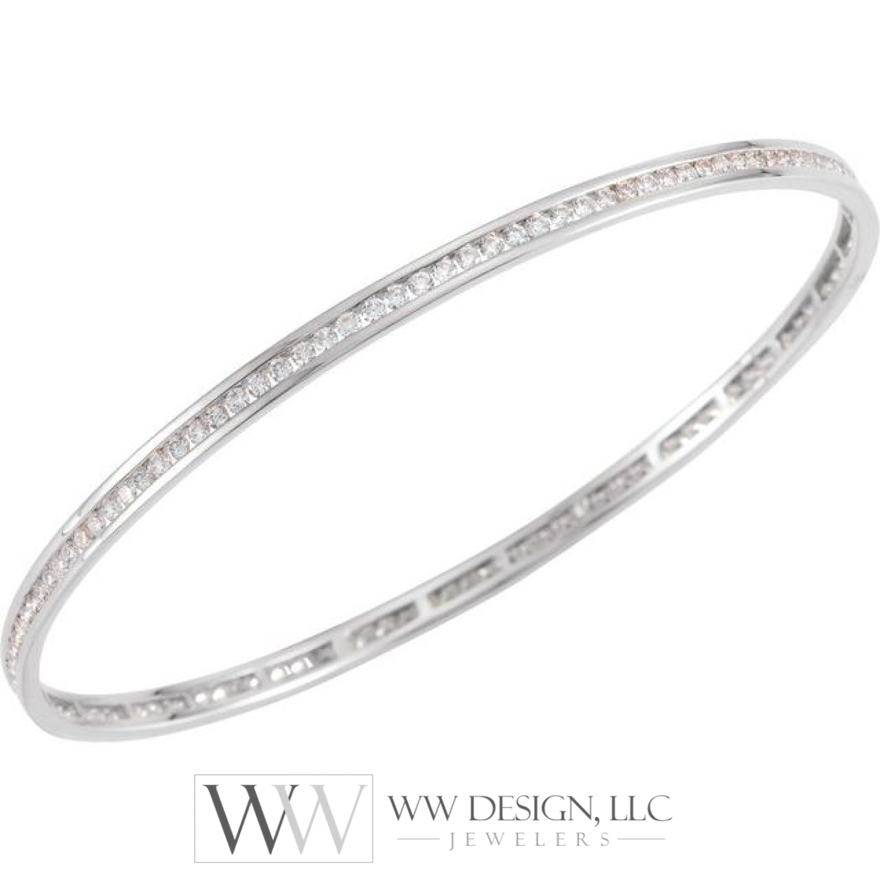 2.25 CTW or 1.5 CTW Natural Diamond Stackable Bangle 8" Bracelet - 14k Gold (Yellow, White or Rose) wwdesignjewelers.com