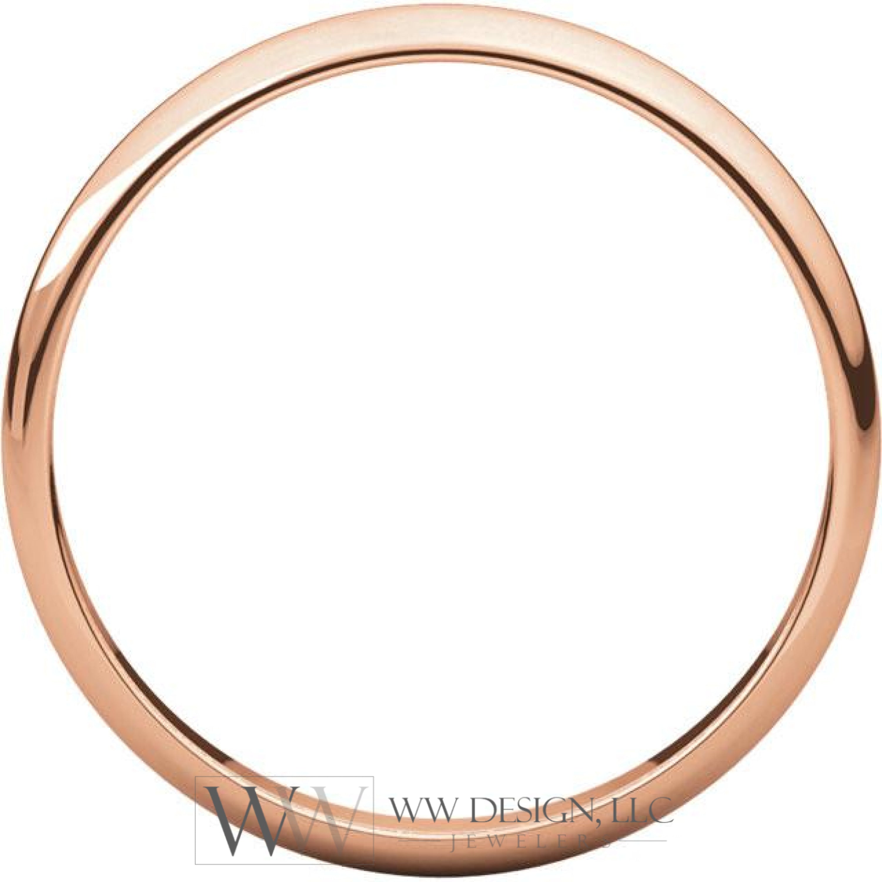 2.5mm Half Round Light Wedding Band Stackable Ring - 14k Gold (Y, W, or R), Palladium, Platinum, Sterling Silver