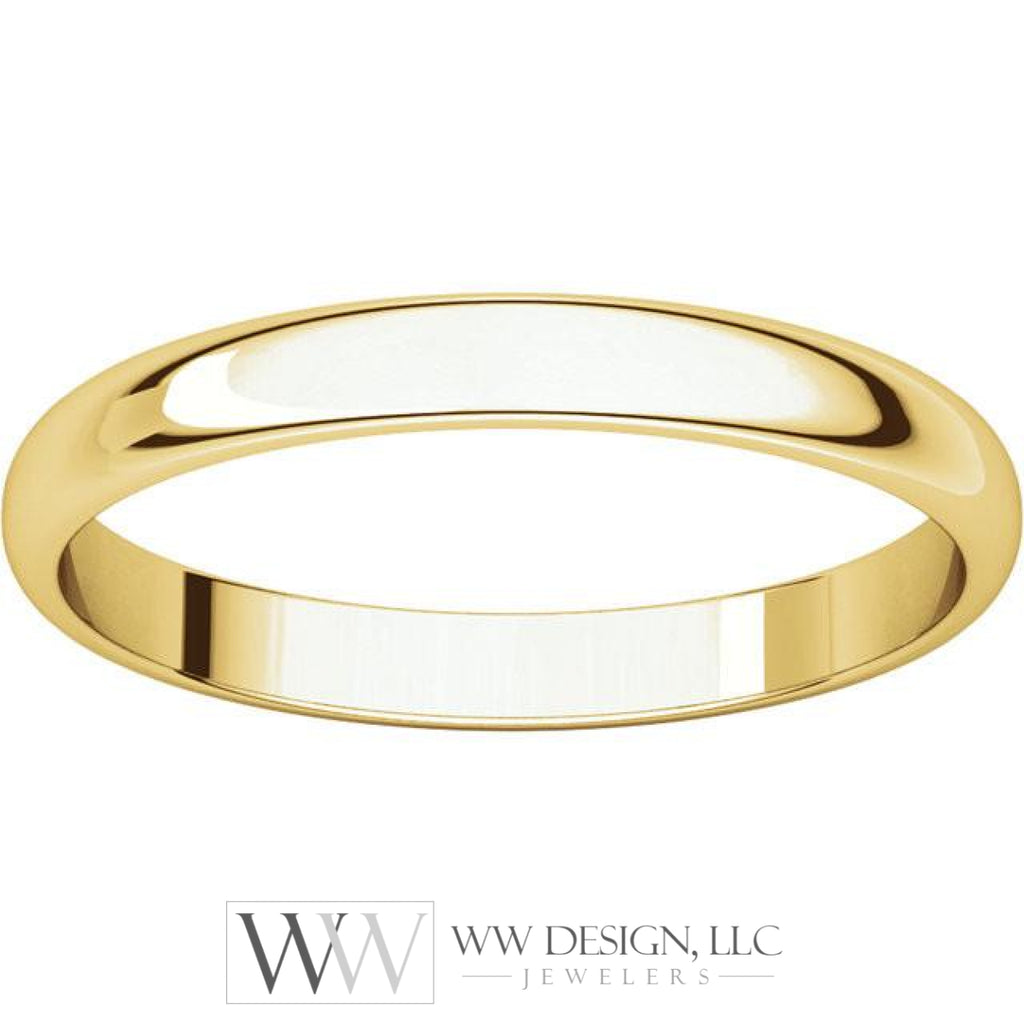 2.5mm Half Round Light Wedding Band Stackable Ring - 14k Gold (Y, W, or R), Palladium, Platinum, Sterling Silver