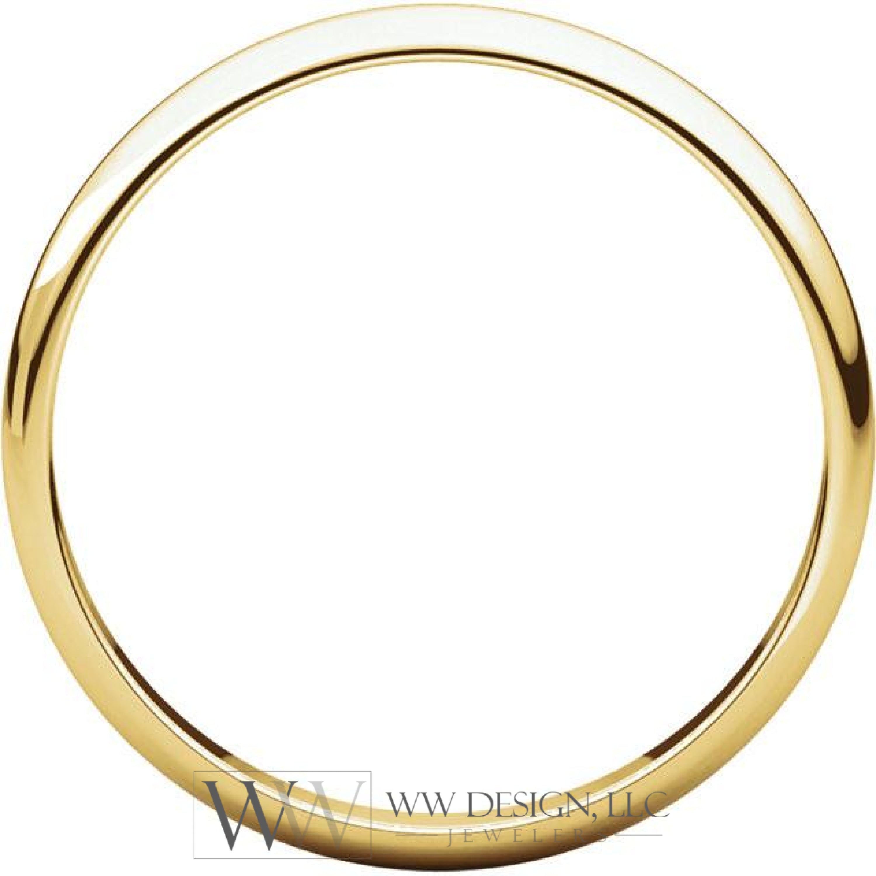 2.5mm Half Round Light Wedding Band Stackable Ring - 14k Gold (Y, W, or R), Palladium, Platinum, Sterling Silver