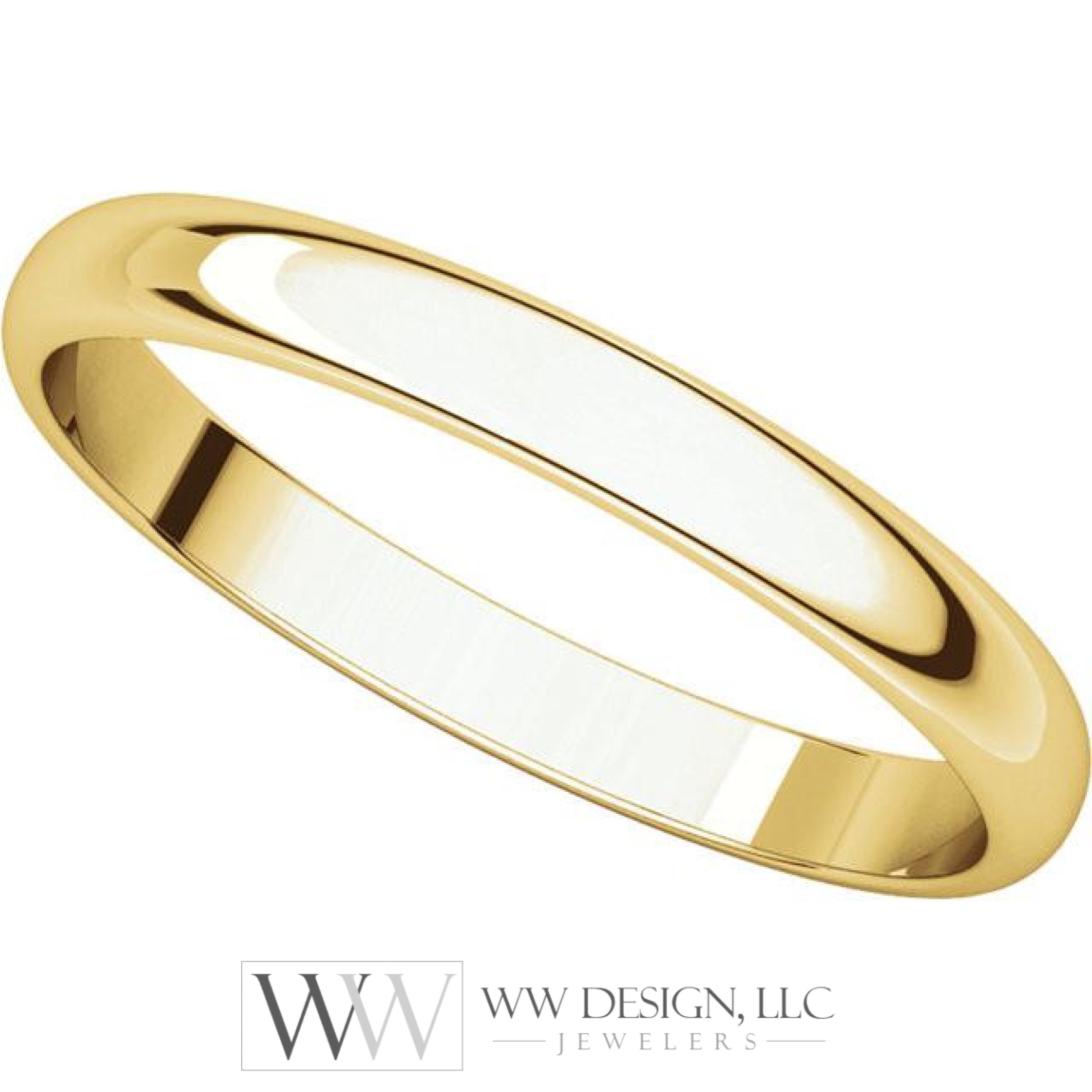 2.5mm Half Round Light Wedding Band Stackable Ring - 14k Gold (Y, W, or R), Palladium, Platinum, Sterling Silver
