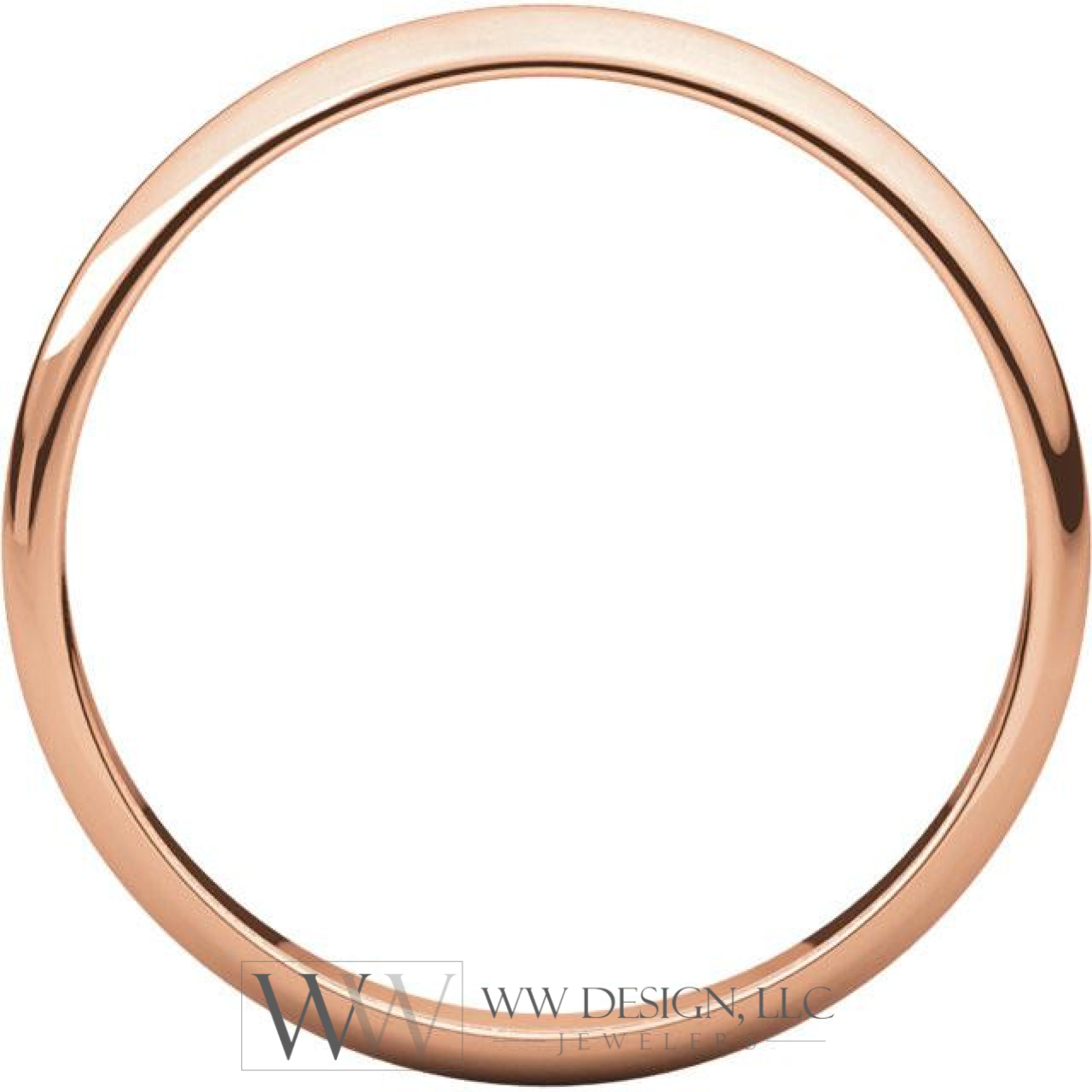 2.5mm Half Round Light Wedding Band Stackable Ring - 14k Gold (Y, W, or R), Palladium, Platinum, Sterling Silver