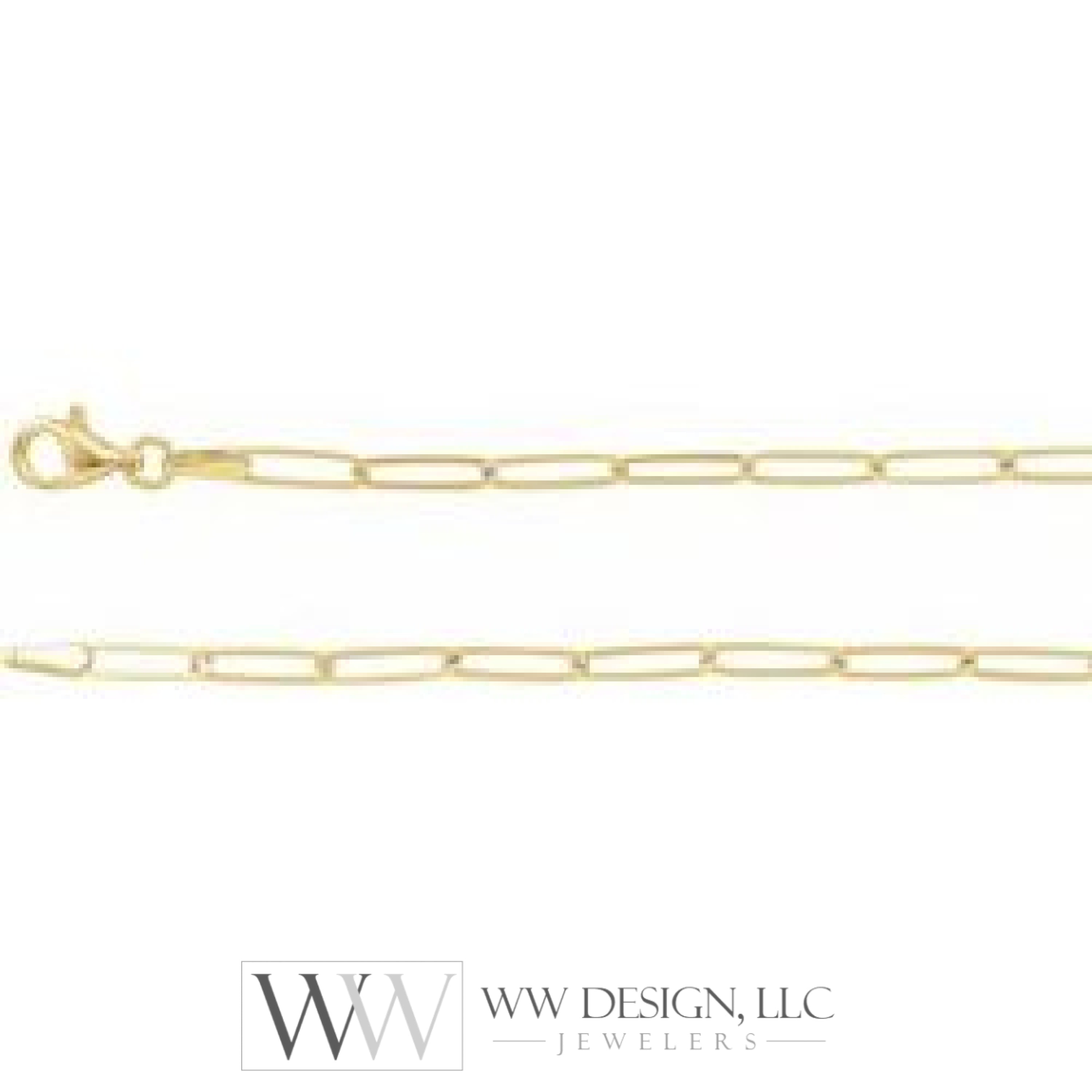 2.6 mm Thin Elongated Flat Link Paperclip Chain - 14k Gold (Y, W, or R), or Sterling Silver - wwdesignjewelry.com