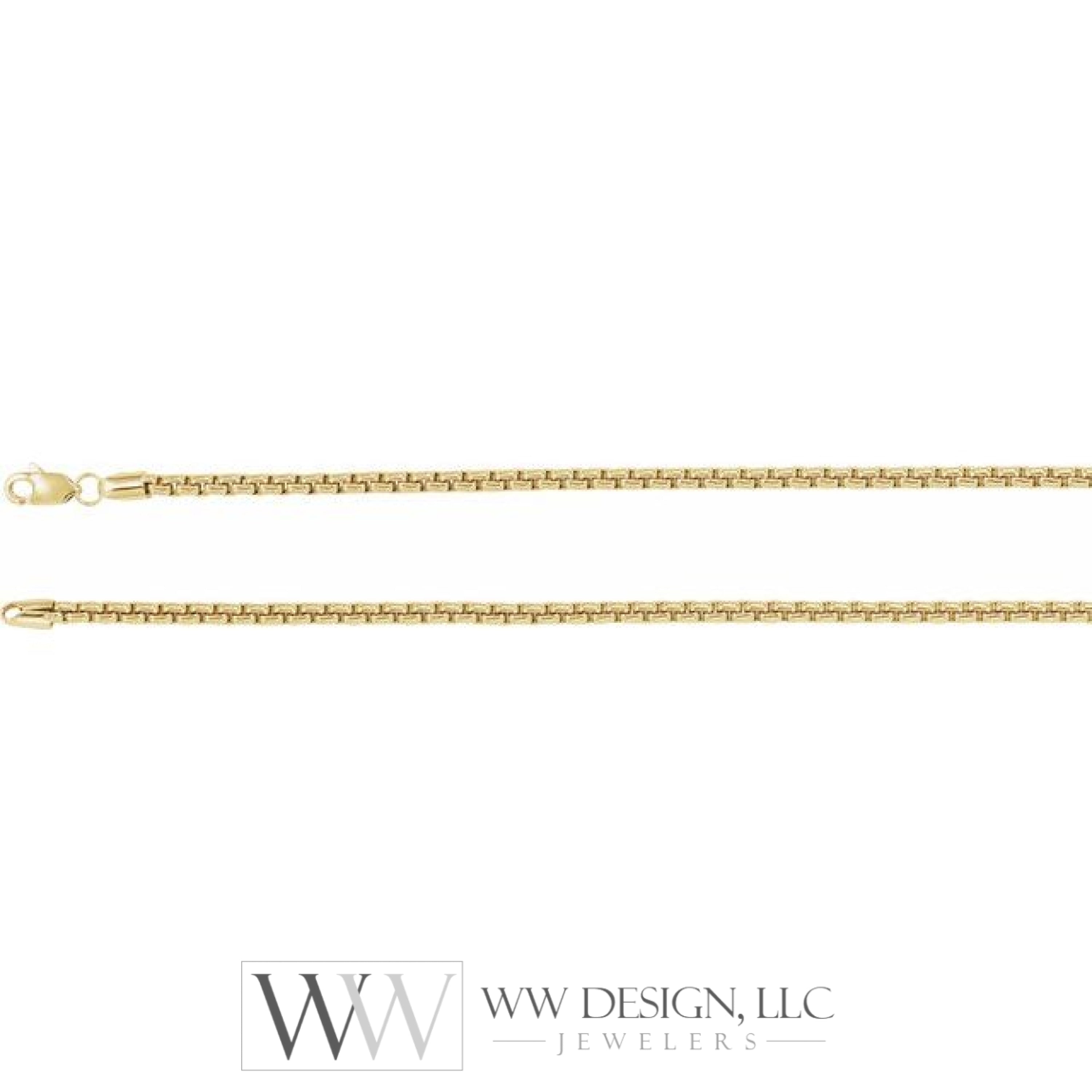 2.6mm Rounded Box Chain Bracelet or Necklace - 14k Gold (Y, W, R), or Sterling Silver