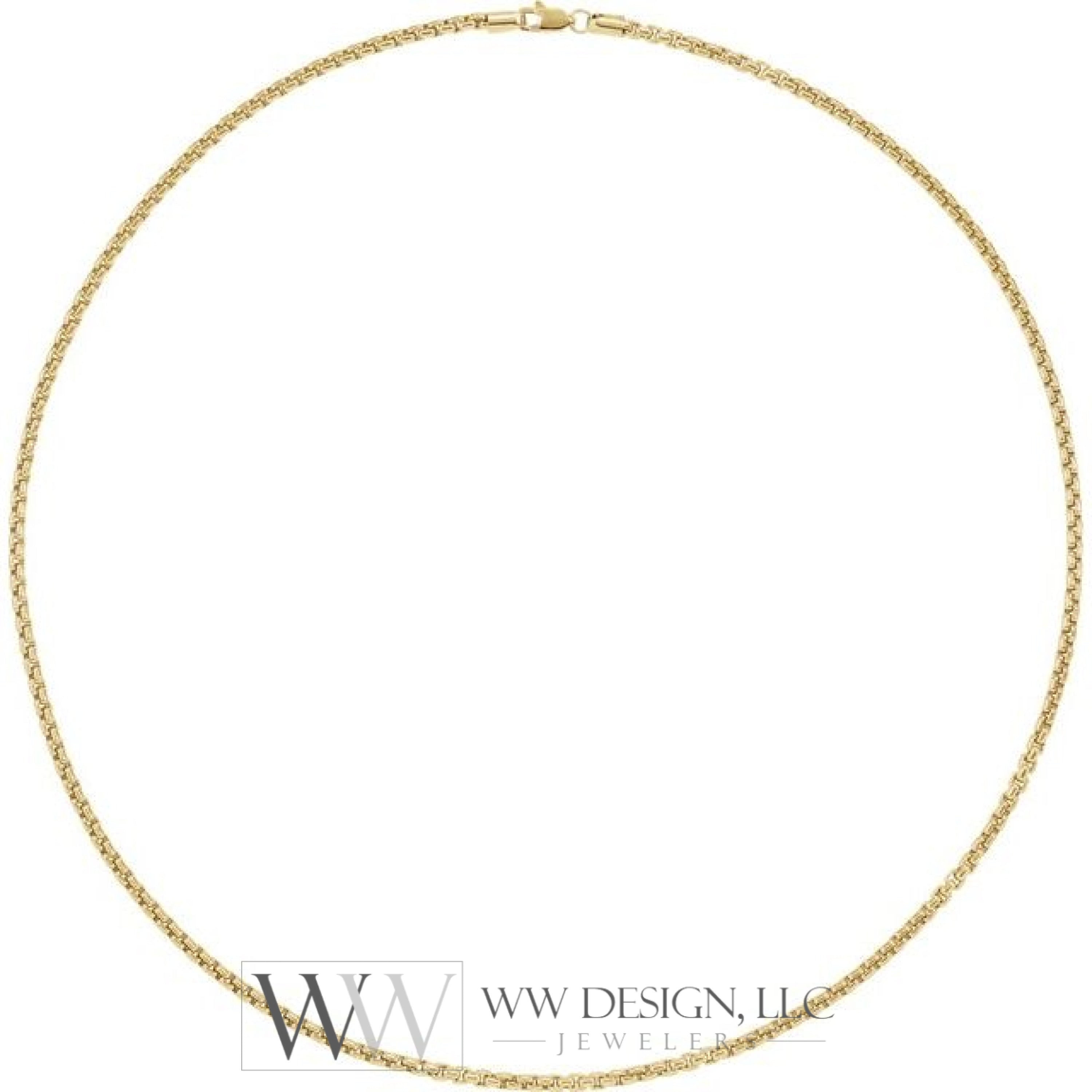 2.6mm Rounded Box Chain Bracelet or Necklace - 14k Gold (Y, W, R), or Sterling Silver
