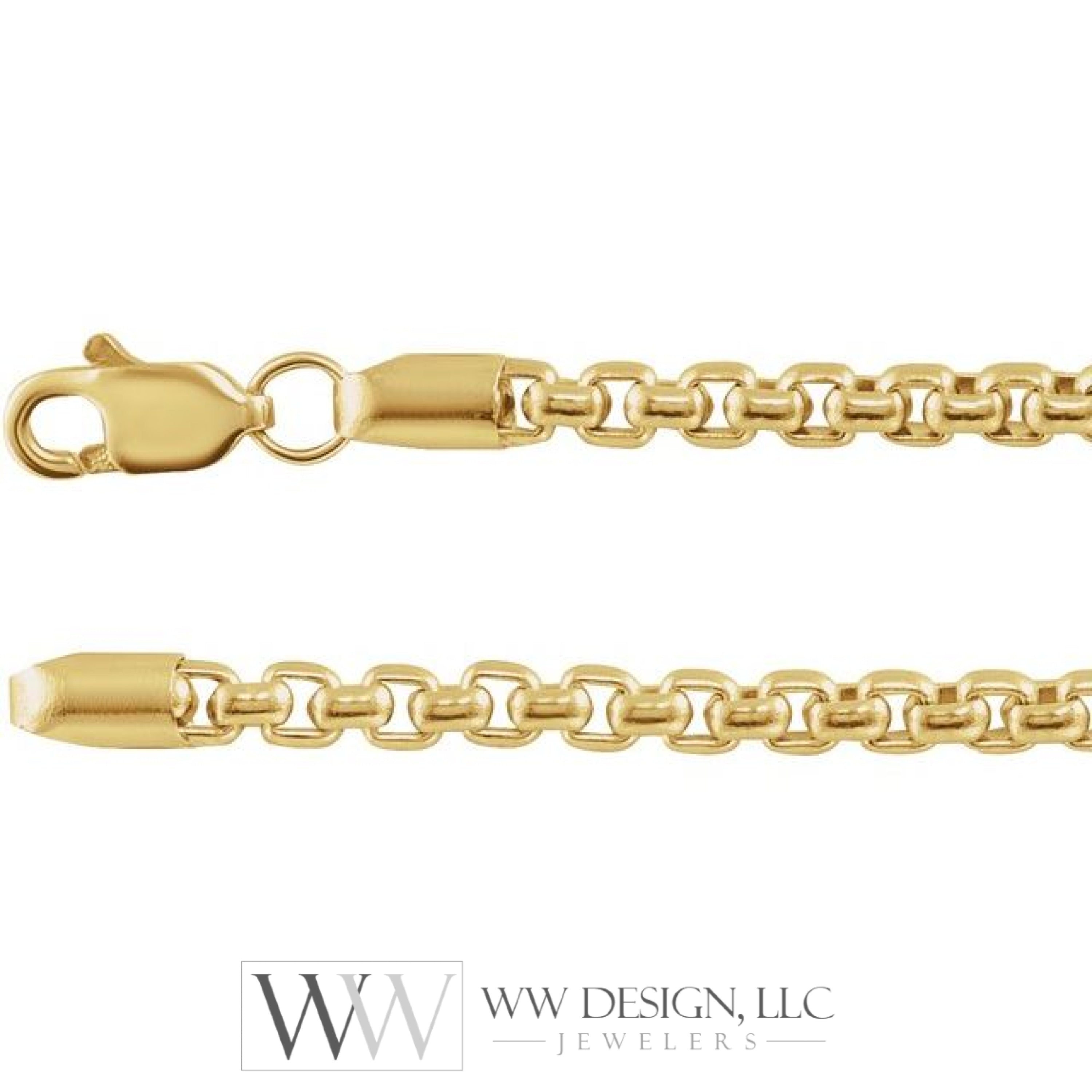 2.6mm Rounded Box Chain Bracelet or Necklace - 14k Gold (Y, W, R), or Sterling Silver