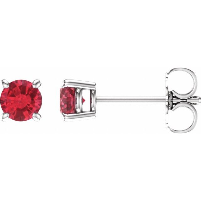 14K White 4 mm Lab-Grown Ruby Earrings