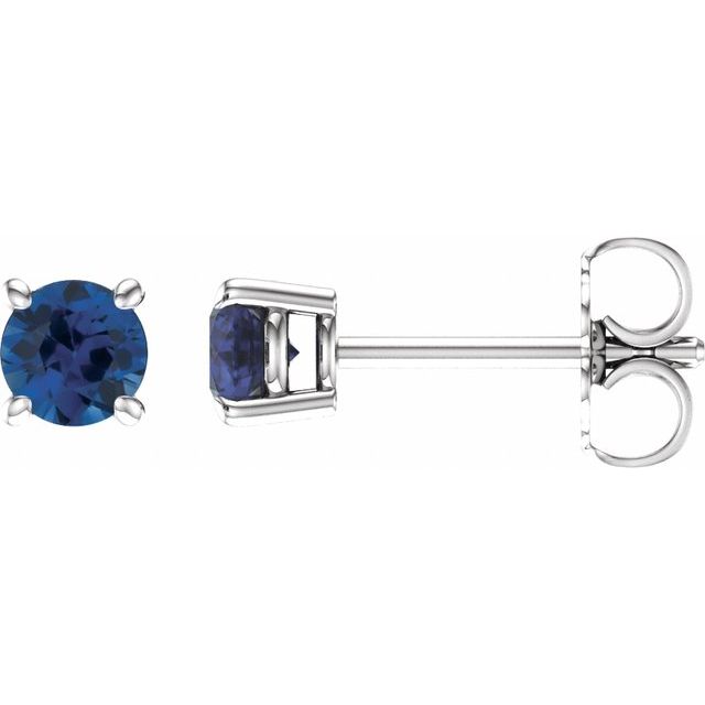 14K White 4 mm Lab-Grown Blue Sapphire Earrings