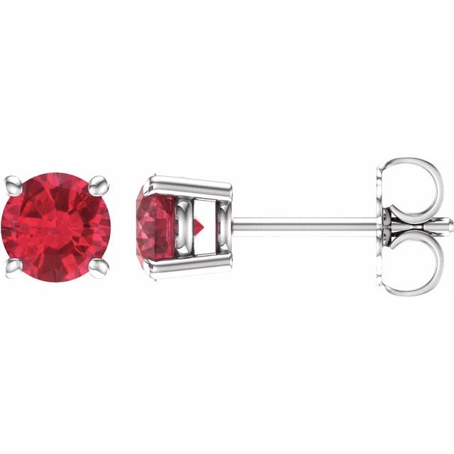 14K White 5 mm Lab-Grown Ruby Earrings