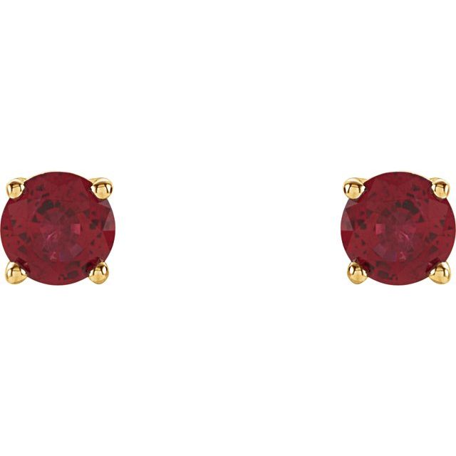 14K Yellow 4 mm Lab-Grown Ruby Earrings