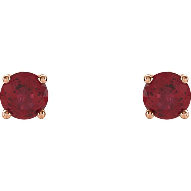 14K Rose 4 mm Lab-Grown Ruby Earrings
