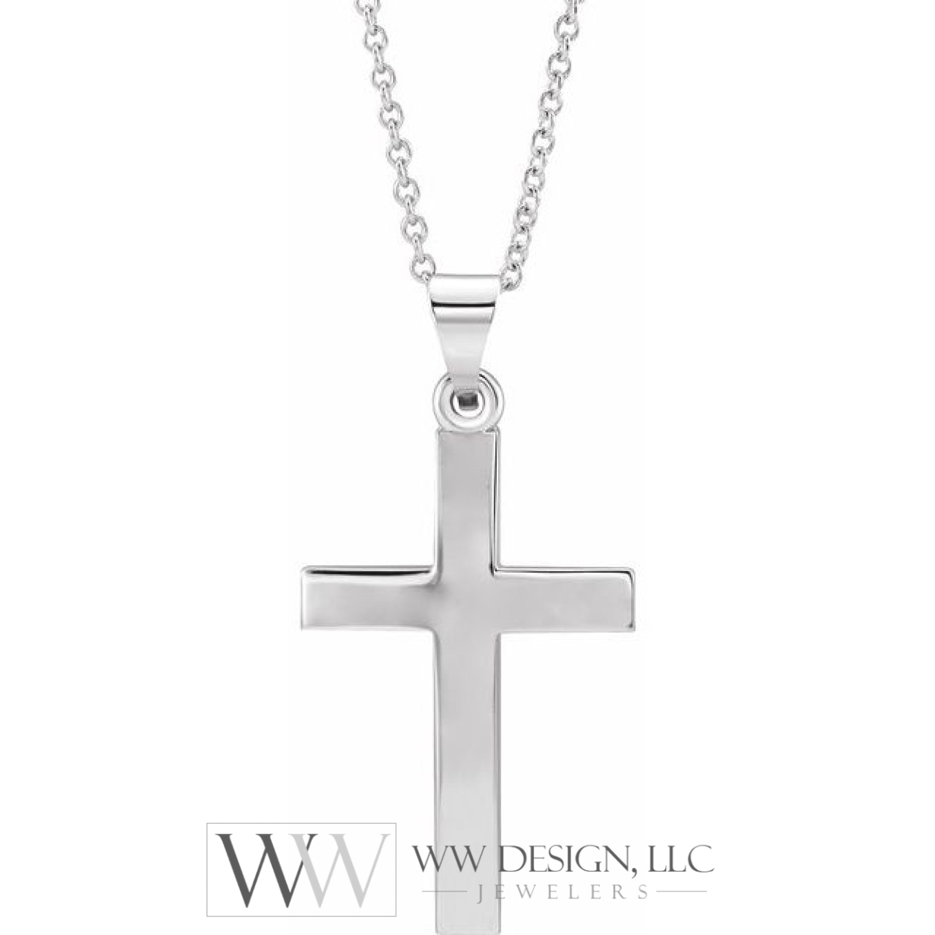 20mm x 13.7mm Cross 18" Necklace - 14K Gold (Y, W, or R), or Sterling Silver