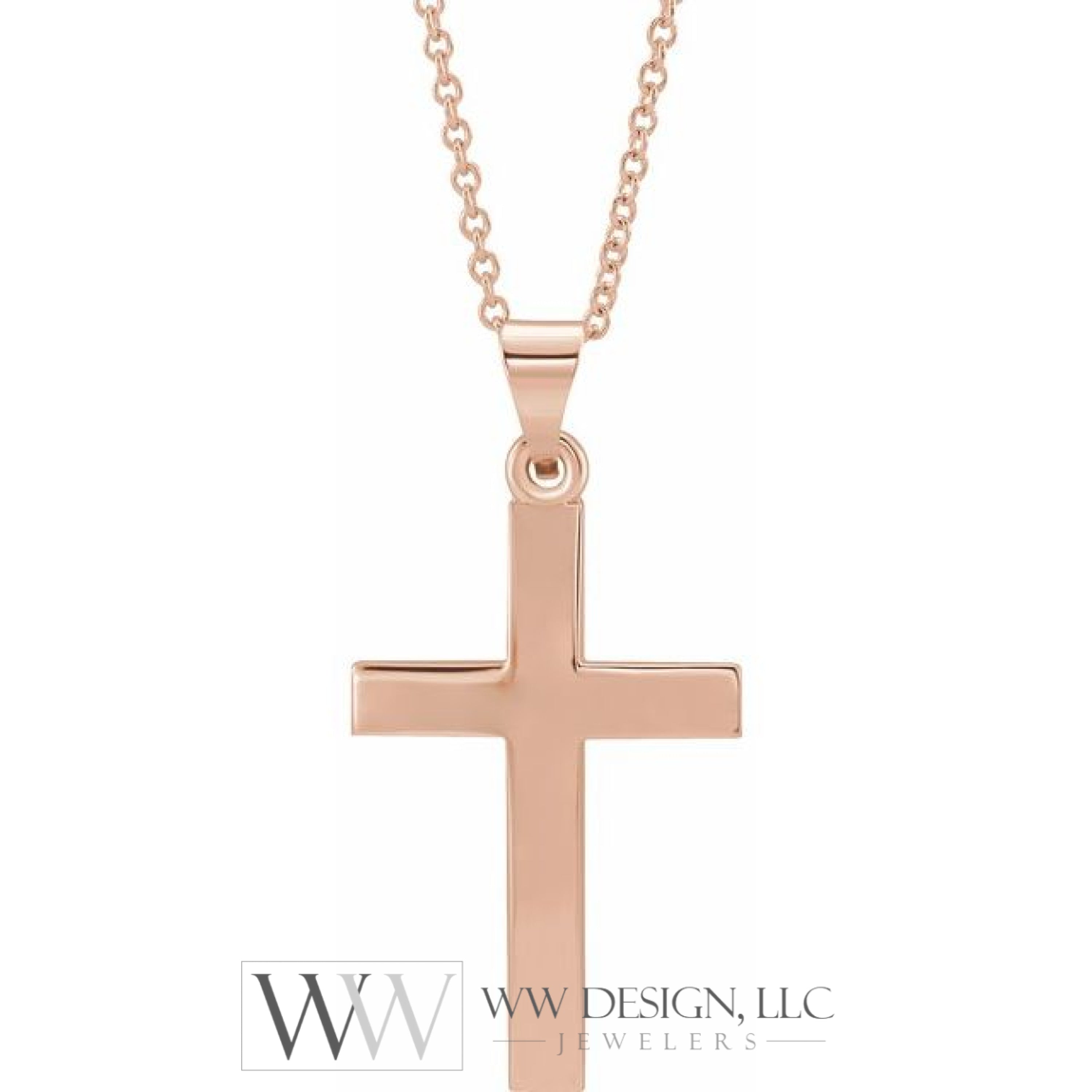 20mm x 13.7mm Cross 18" Necklace - 14K Gold (Y, W, or R), or Sterling Silver