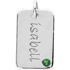 Engravable Mini Dog Tag Pendant 16x10mm Set with 2mm Emerald, Diamond, Sapphire (Blue, Yellow, White or Pink), or Ruby - 14k Gold (Y, W, R), Sterling Silver